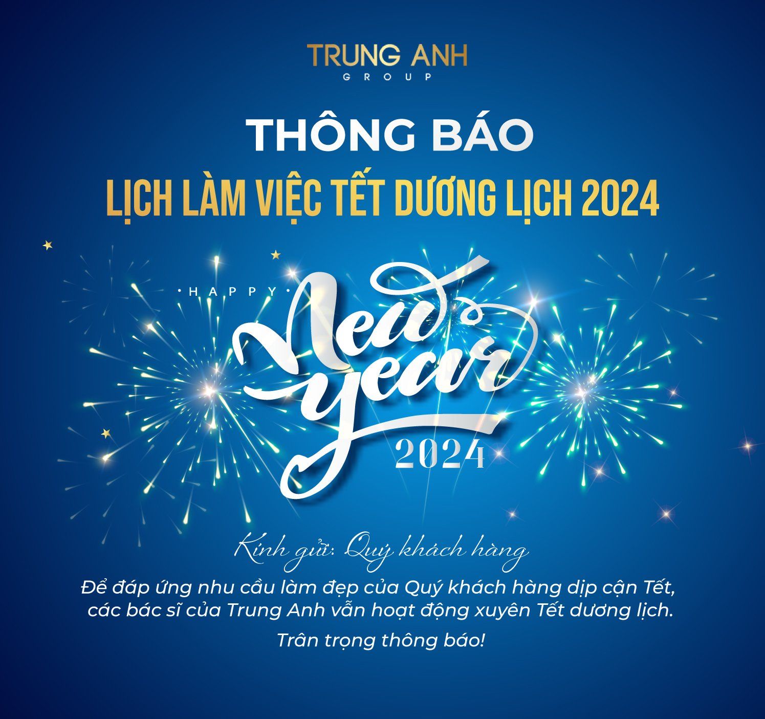 Thông Báo Lịch Hoạt Động Tết Dương Lịch 2024 Tại Các Bác Sĩ Của Trung Anh