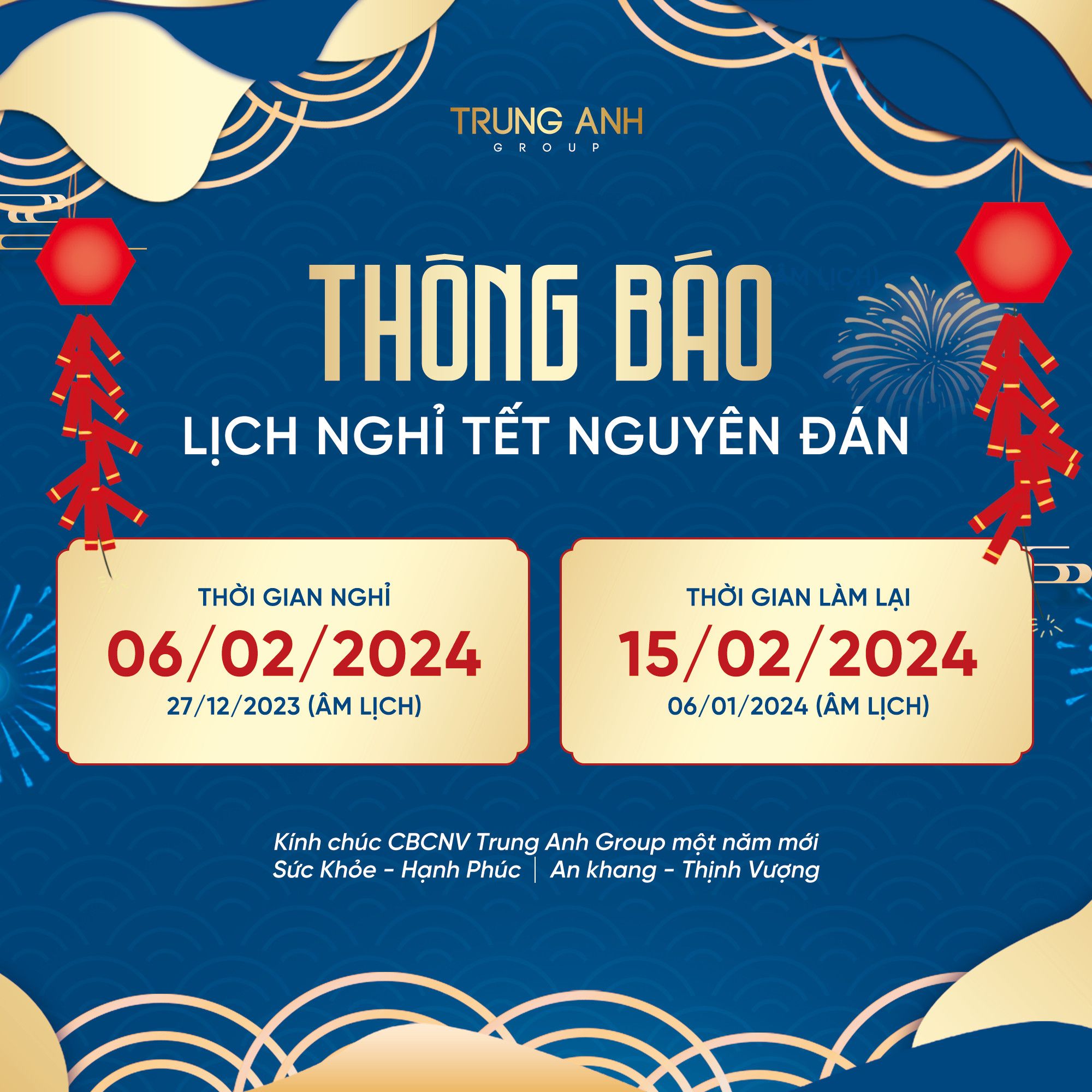 THÔNG BÁO LỊCH NGHỈ TẾT NGUYÊN ĐÁN TẠI CÁC BÁC SĨ CỦA TRUNG ANH